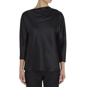 The Row Ydara Satin Blouse size US 2 Glossy Black Wrapped Neckline
